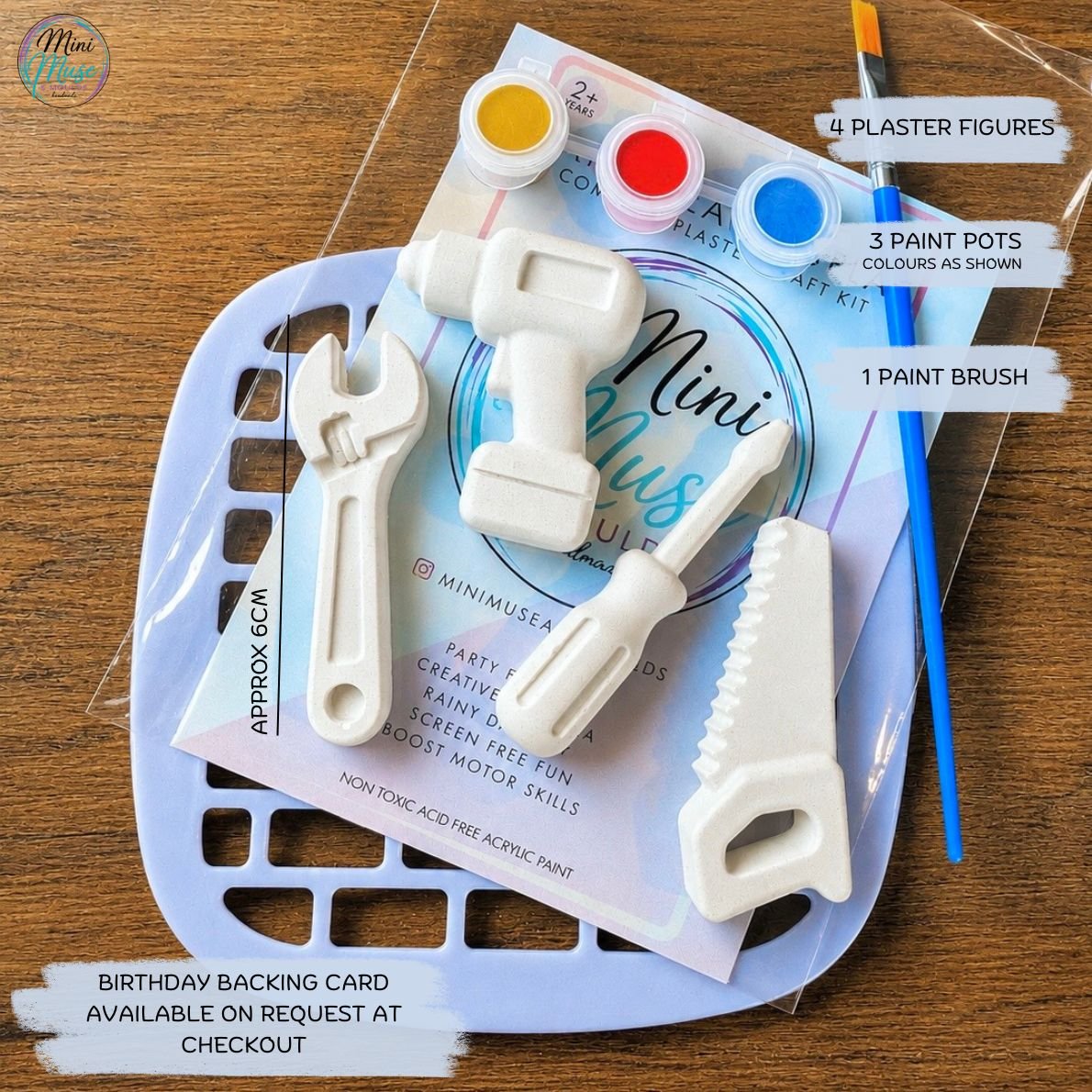 Construction tool ready-to-paint plaster craft kit, a fun birthday party activity and kids painting kit.